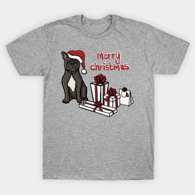 Merry Christmas French Bulldog Santa Hat And Gifts Digital Illustration T-Shirt by AlmightyClaire